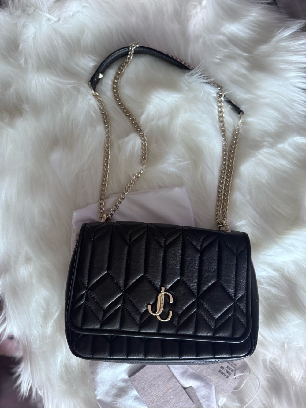 Jimmy Choo Black Quilted Leather Crossbody with Gold JC Logo - Picture 7 of 7